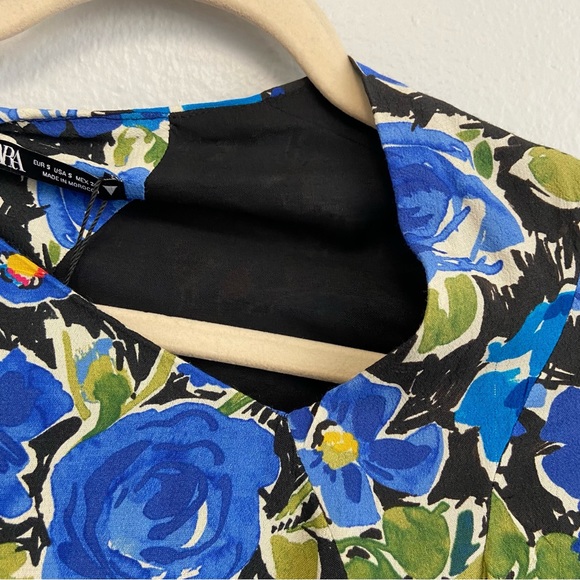 New Zara Floral Print One Sleeve Asymmetrical Cropped Too Size Small - Picture 6 of 16